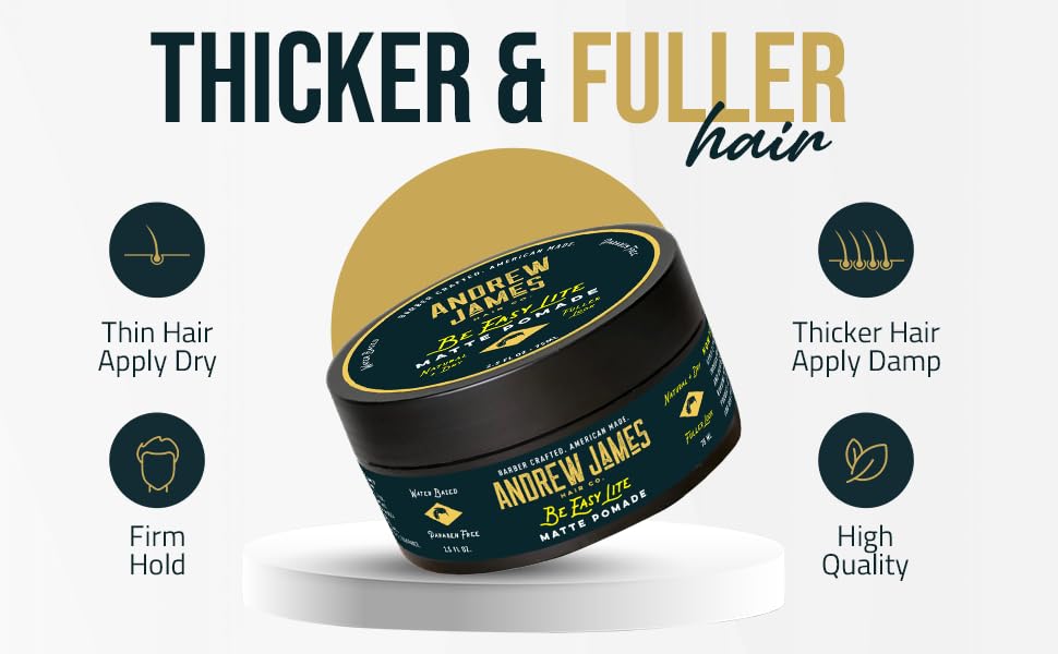 ANDREW JAMES Matte Pomade 2.75 oz | Be Easy Lite — Natural Matte Finish, Medium Hold