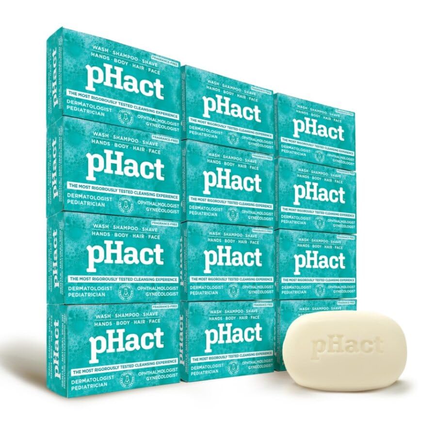 ANDREW LESSMAN pHact Cleansing Bar — Fragrance-Free, Soap-Free, pH 5.7, 12 Pack 4.25 oz