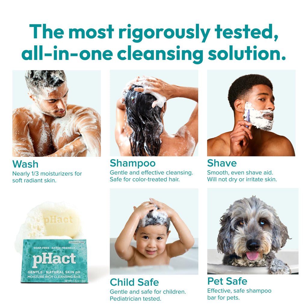 ANDREW LESSMAN pHact Cleansing Bar — Fragrance-Free, Soap-Free, pH 5.7, 12 Pack 4.25 oz