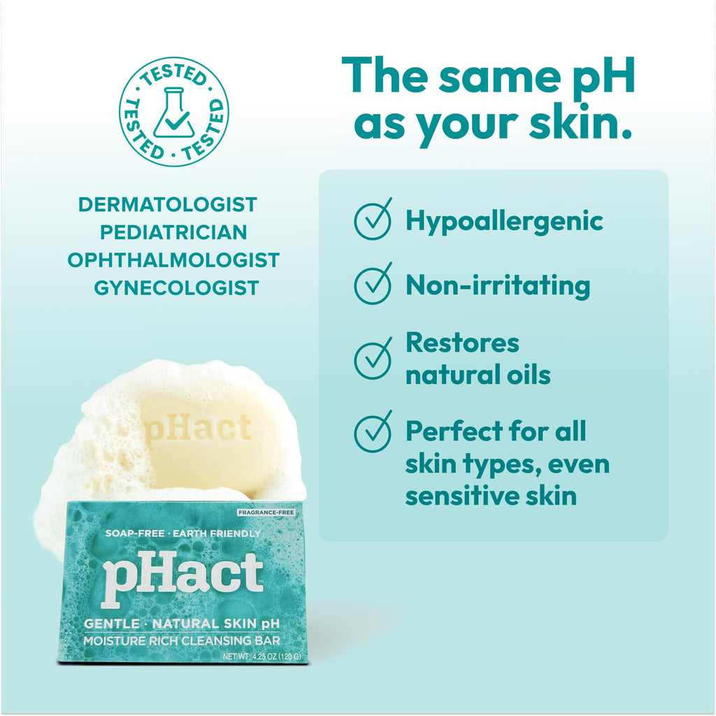 ANDREW LESSMAN pHact Cleansing Bar — Fragrance-Free, Soap-Free, pH 5.7, 12 Pack 4.25 oz