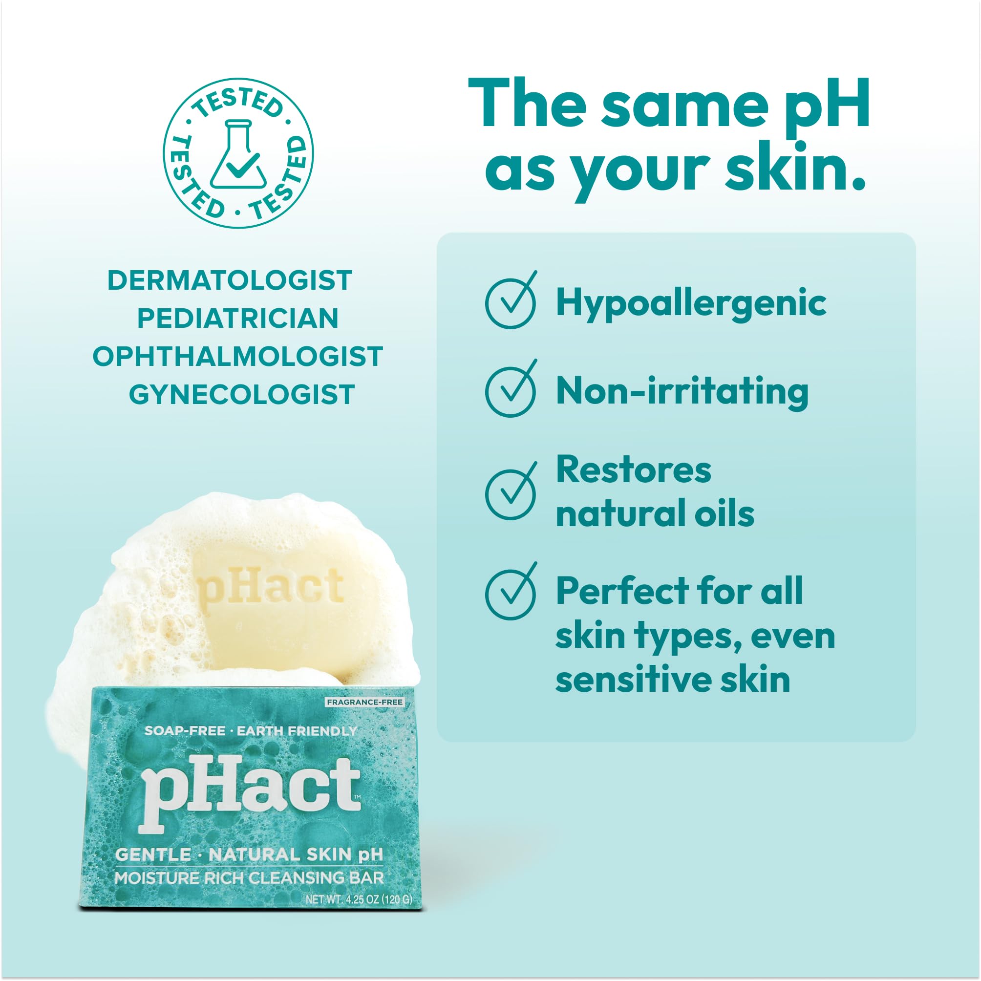 ANDREW LESSMAN pHact Cleansing Bar — Fragrance-Free, Soap-Free, pH 5.7, 12 Pack 4.25 oz