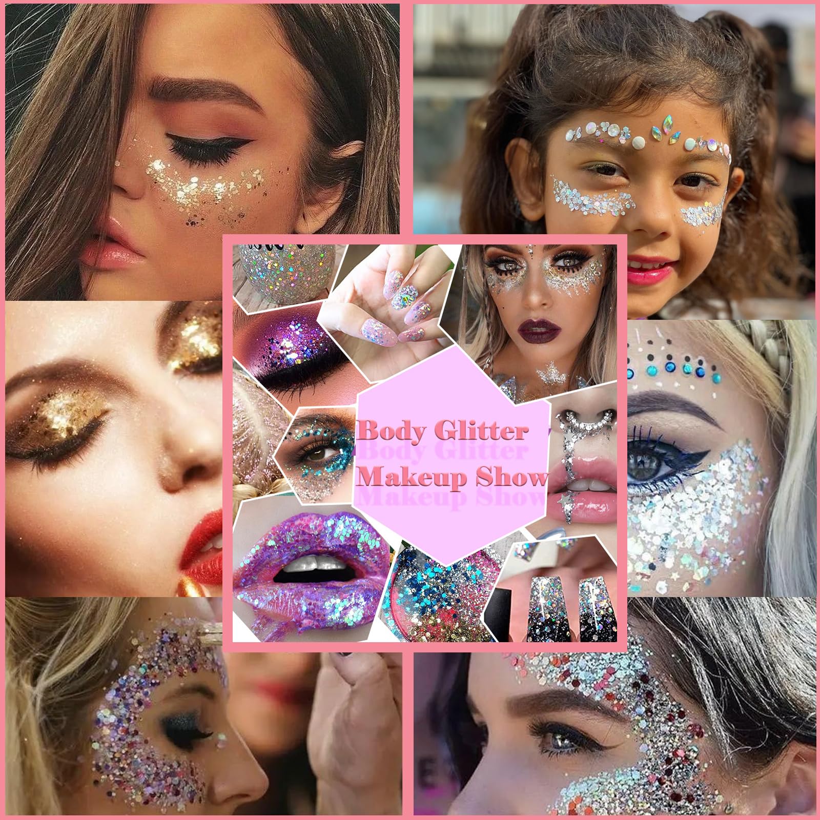 Angels Beauty Body Glitter Gel – 50ml Chunky Sequins for Face & Body (White, Pink, Gold, Green, Red)