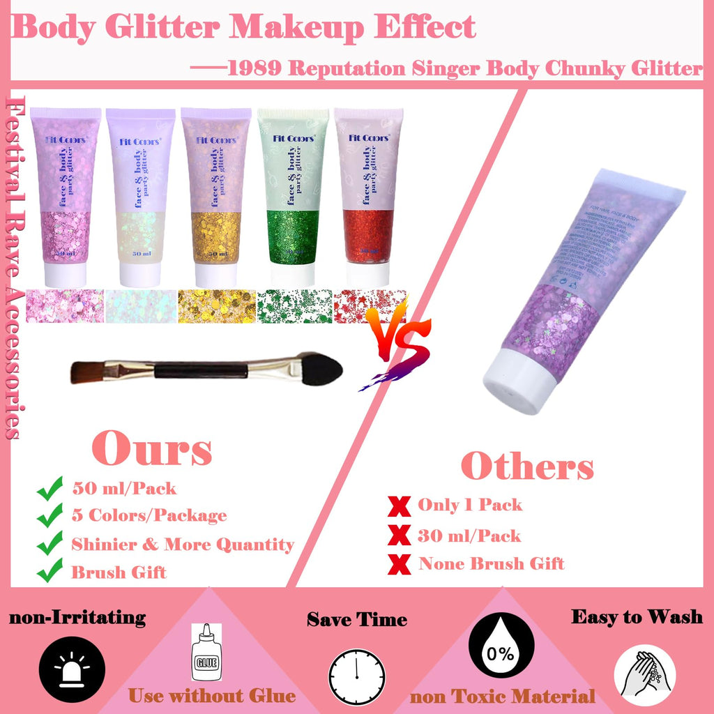 Angels Beauty Body Glitter Gel – 50ml Chunky Sequins for Face & Body (White, Pink, Gold, Green, Red)