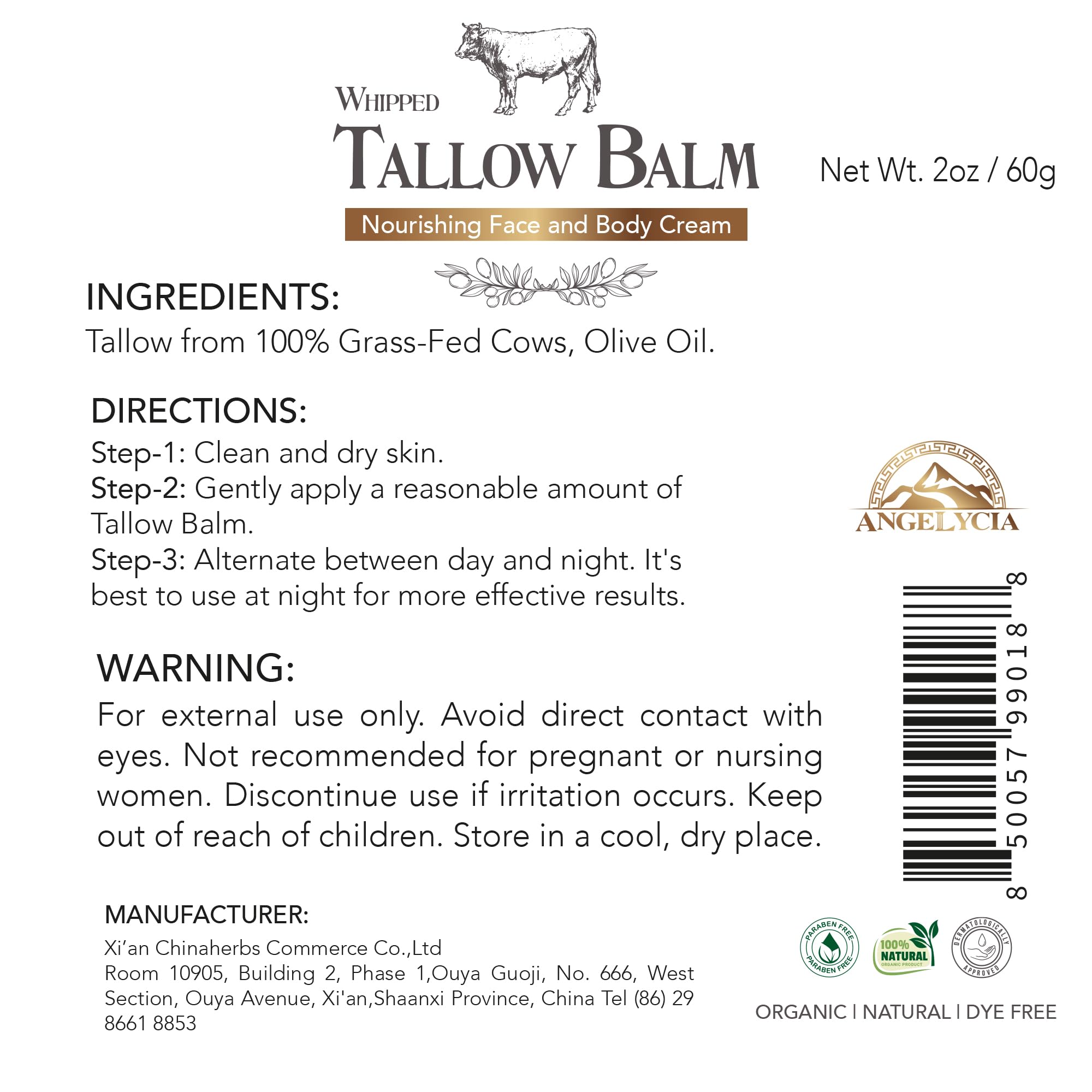 ANGELYCIA Beef Tallow for Skin — 100% Grass-Fed Handmade Tallow Balm for Face & Body