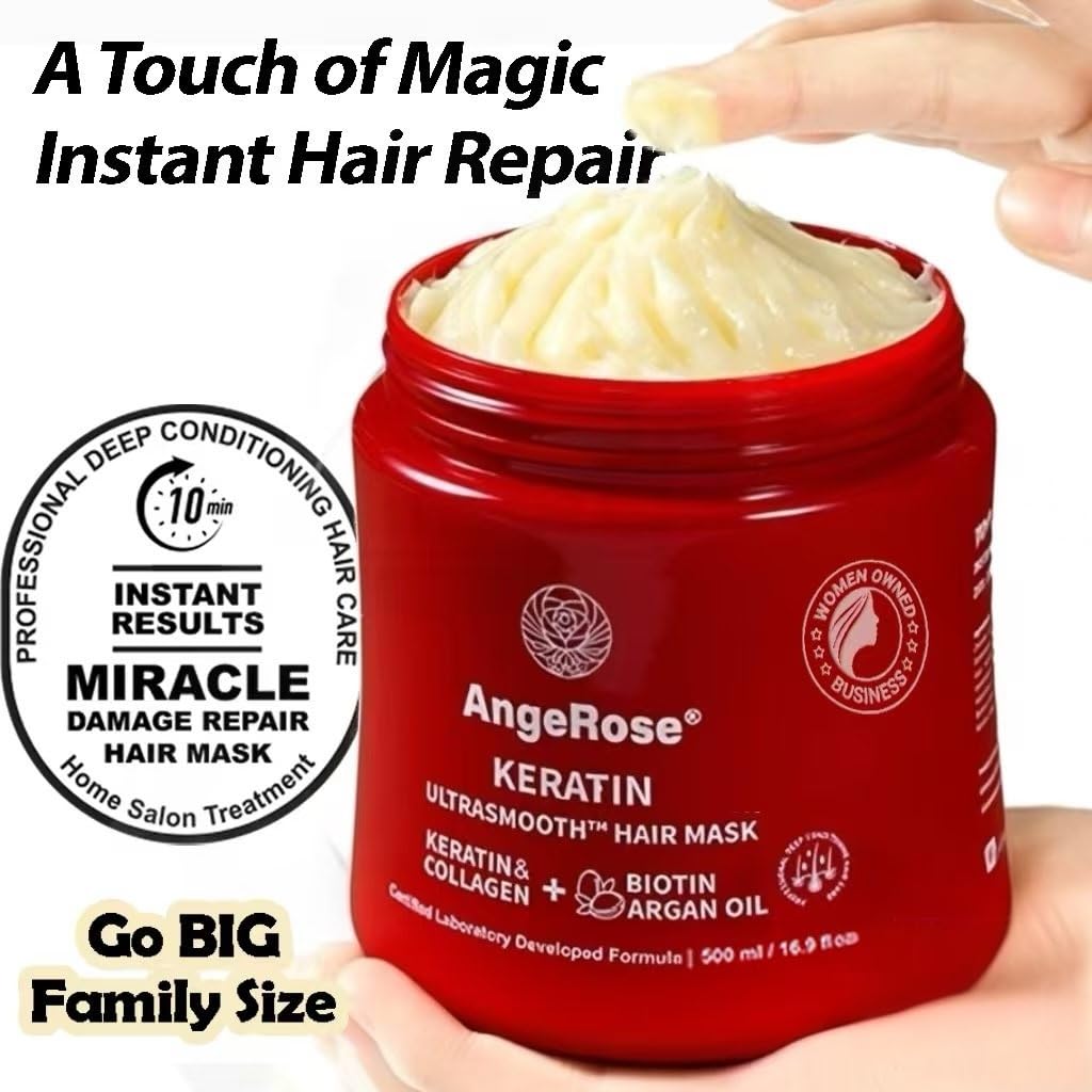 AngeRose Keratin Hair Mask with Collagen & Argan Oil – Deep Conditioner 16.9 oz