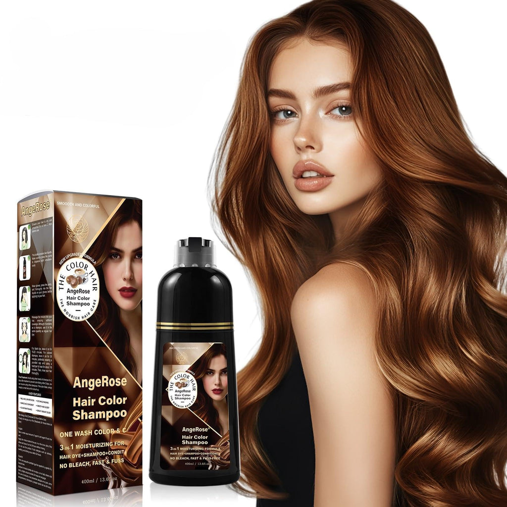 AngeRose Chestnut Brown Hair Dye Shampoo 3-in-1 — Natural Gray Coverage, 400 ml