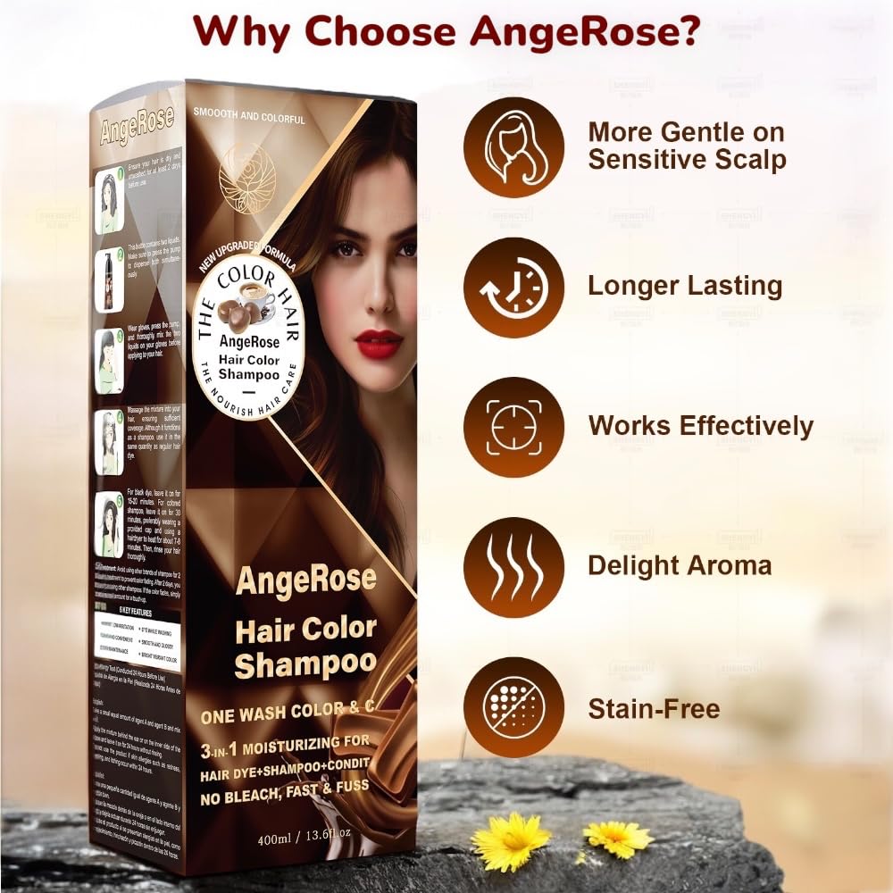 AngeRose Hair Dye Shampoo 3-in-1 – Instant Wine Red Color & Care, 400 ml