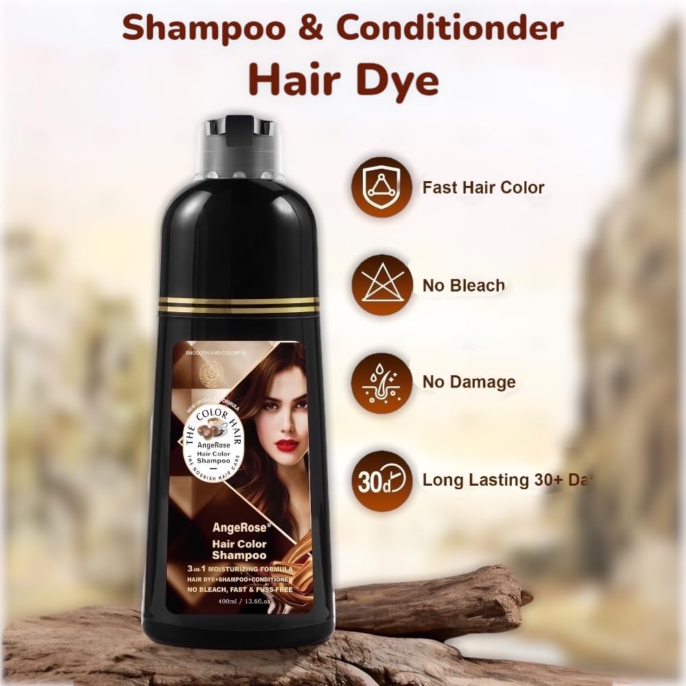 AngeRose Hair Dye Shampoo 3-in-1 Chestnut Brown 400 ml