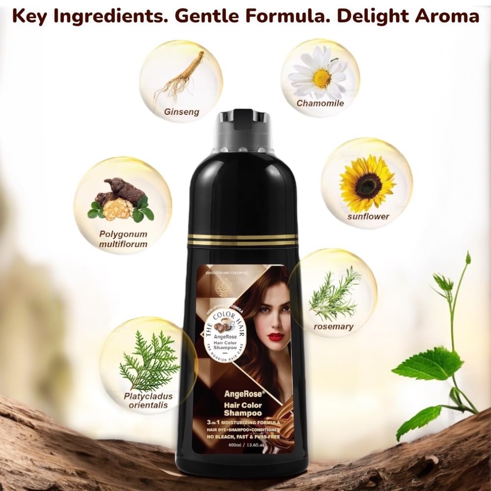 AngeRose Hair Dye Shampoo 3-in-1 – Instant Wine Red Color & Care, 400 ml