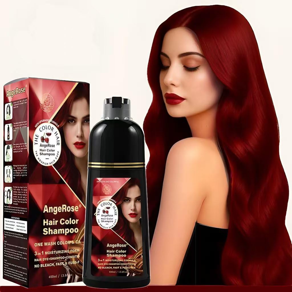 AngeRose Hair Dye Shampoo 3-in-1 – Instant Wine Red Color & Care, 400 ml