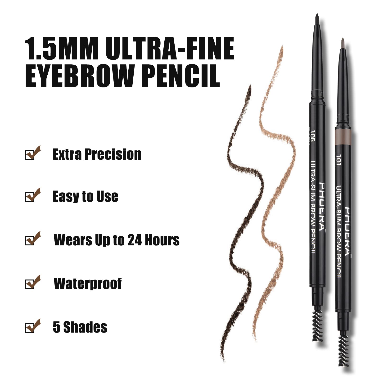 Anglicolor Eyebrow Pencil Ultrafine Tip – Waterproof, Dual-Sided with Brush (2-Pack, 2PC104)