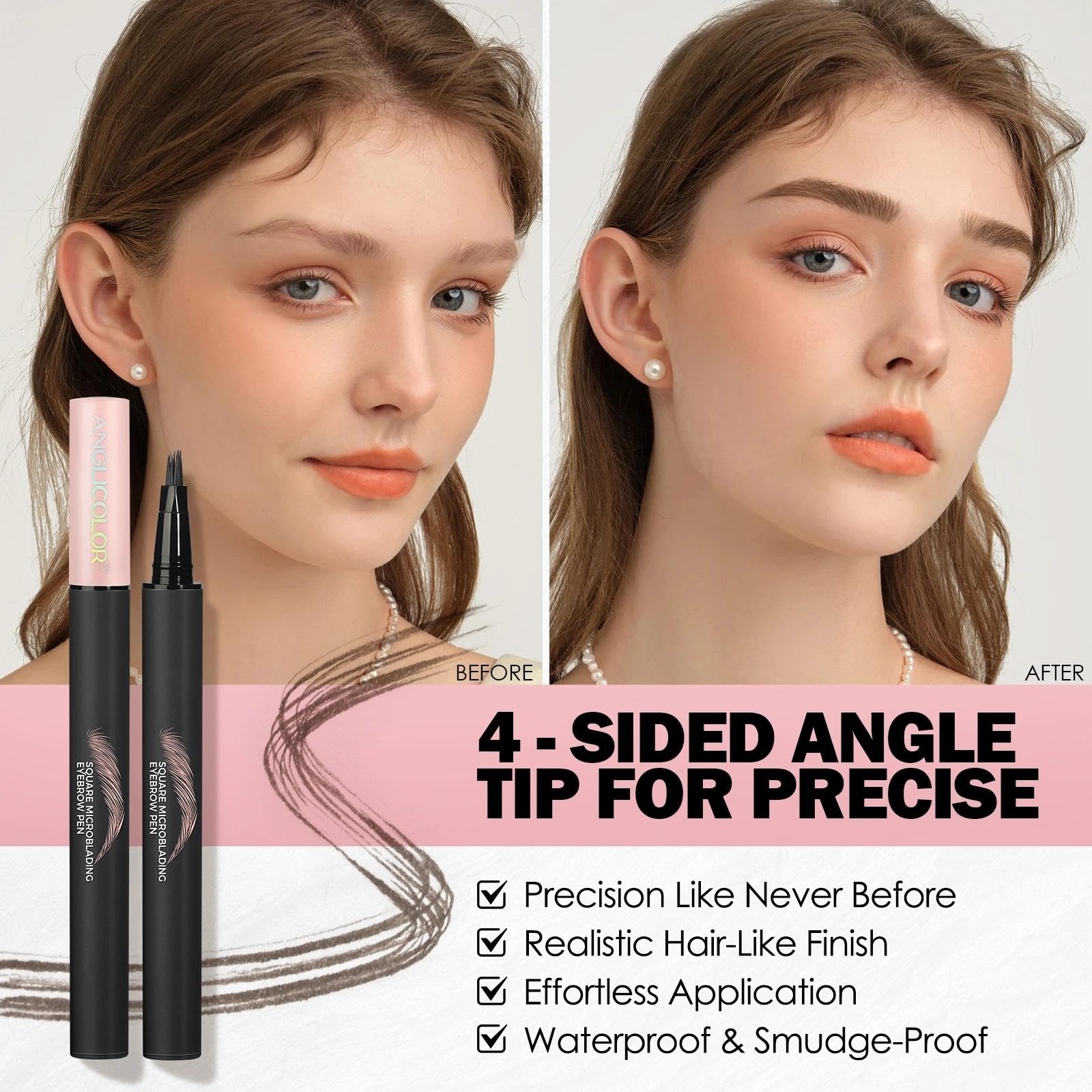 Anglicolor Mocha Microblading Brow Pen – Quick, Natural Hair-Like Strokes, Long-Lasting & Easy to Use