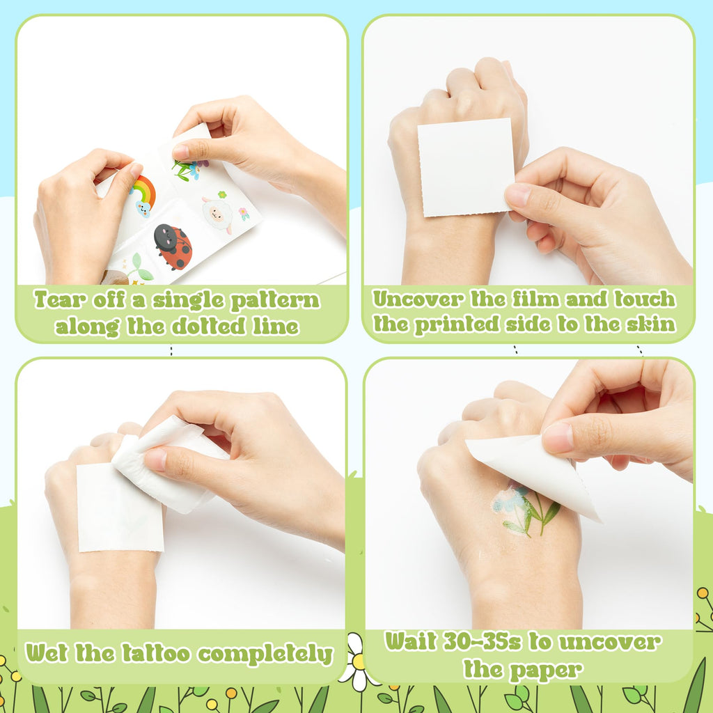 ANGOLIO Spring Themed Temporary Tattoos – 24 Large Animal Patterns for Kids' Parties & Classroom Rewards