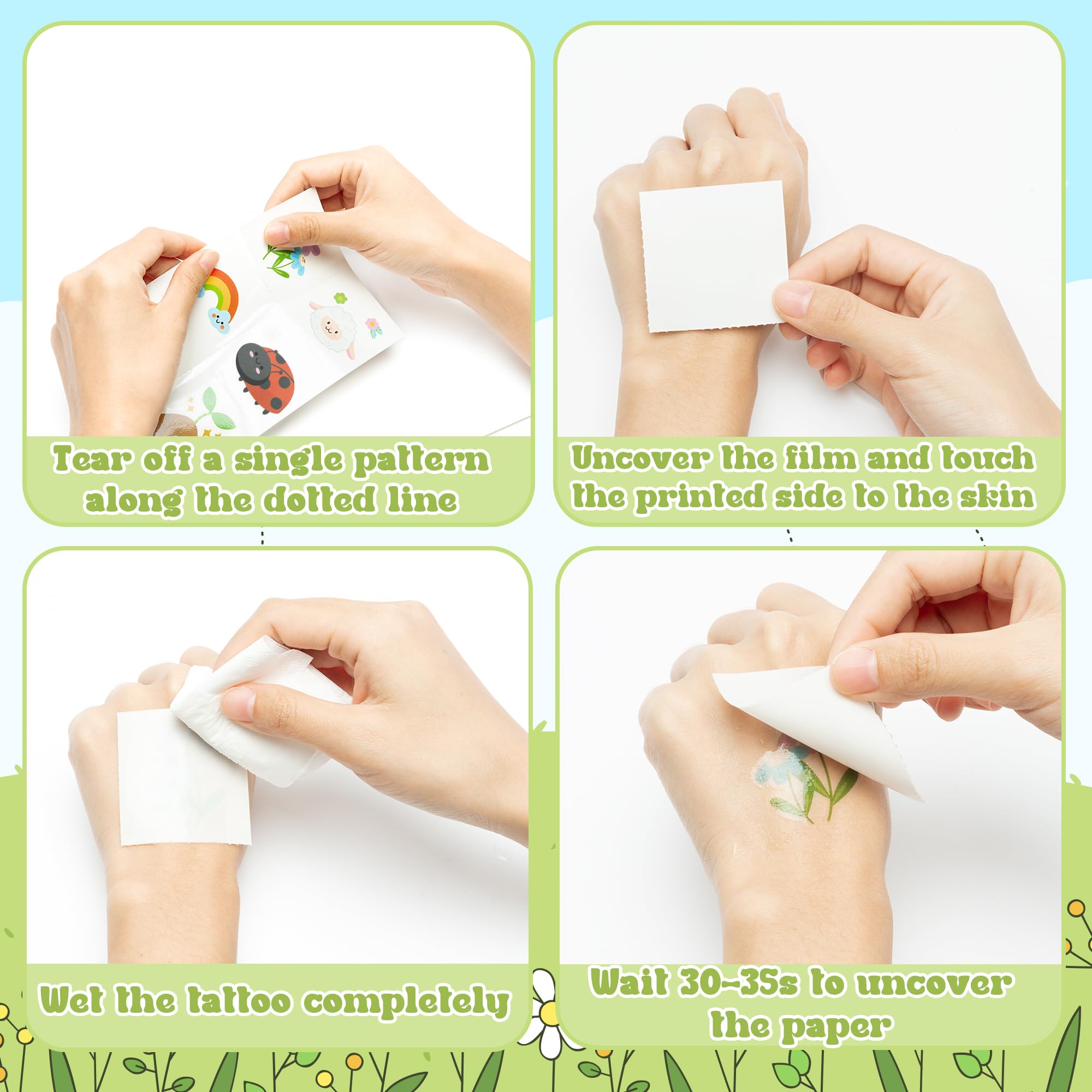 ANGOLIO Spring Themed Temporary Tattoos – 24 Large Animal Patterns for Kids' Parties & Classroom Rewards