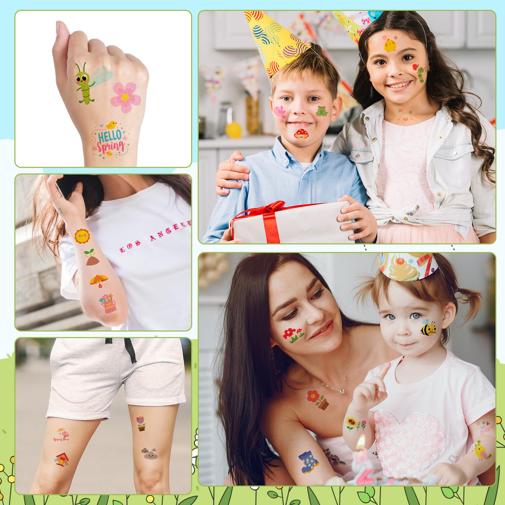 ANGOLIO Spring Themed Temporary Tattoos – 24 Large Animal Patterns for Kids' Parties & Classroom Rewards