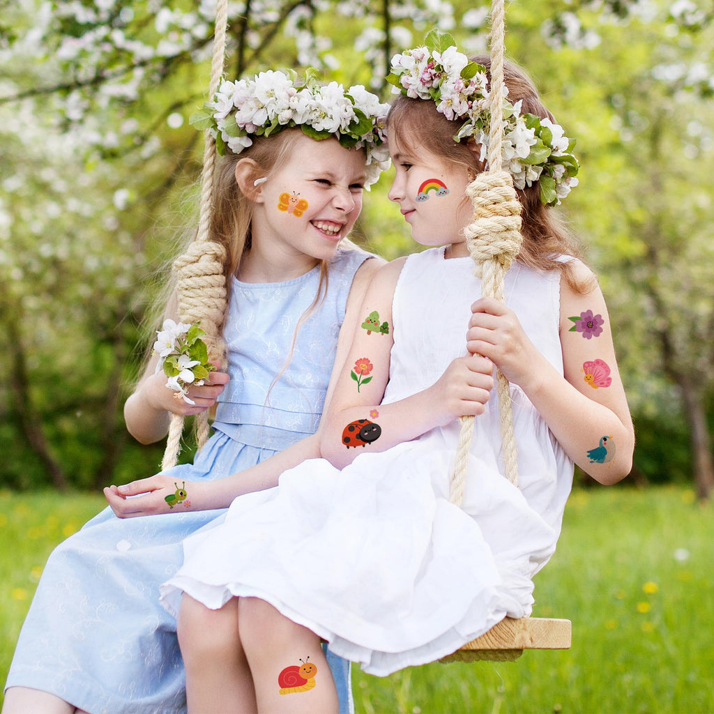 ANGOLIO Spring Themed Temporary Tattoos – 24 Large Animal Patterns for Kids' Parties & Classroom Rewards