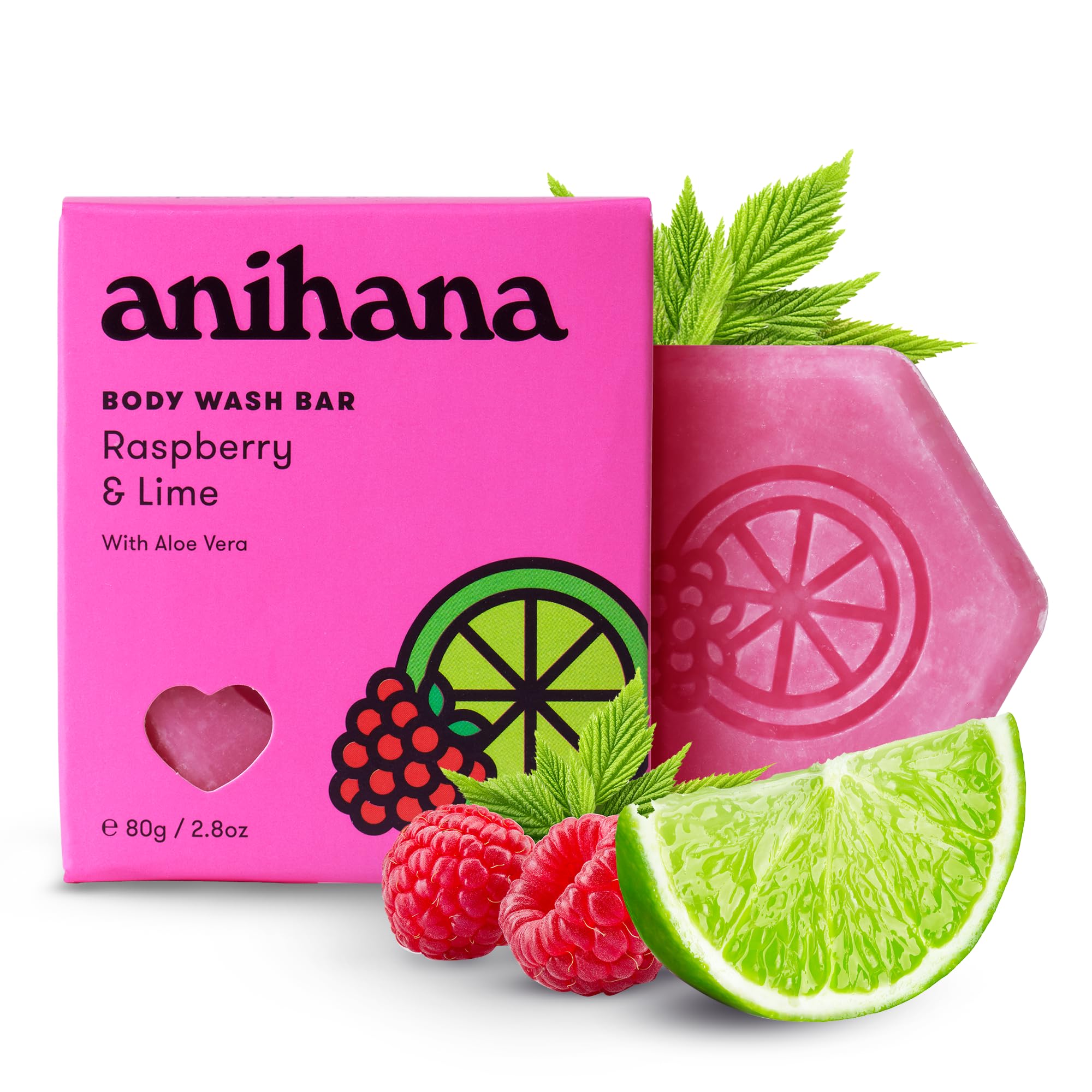 ANIHANA Body Wash Bar – Coconut Oil & Aloe Vera, Raspberry & Lime Scent | 2.8 oz