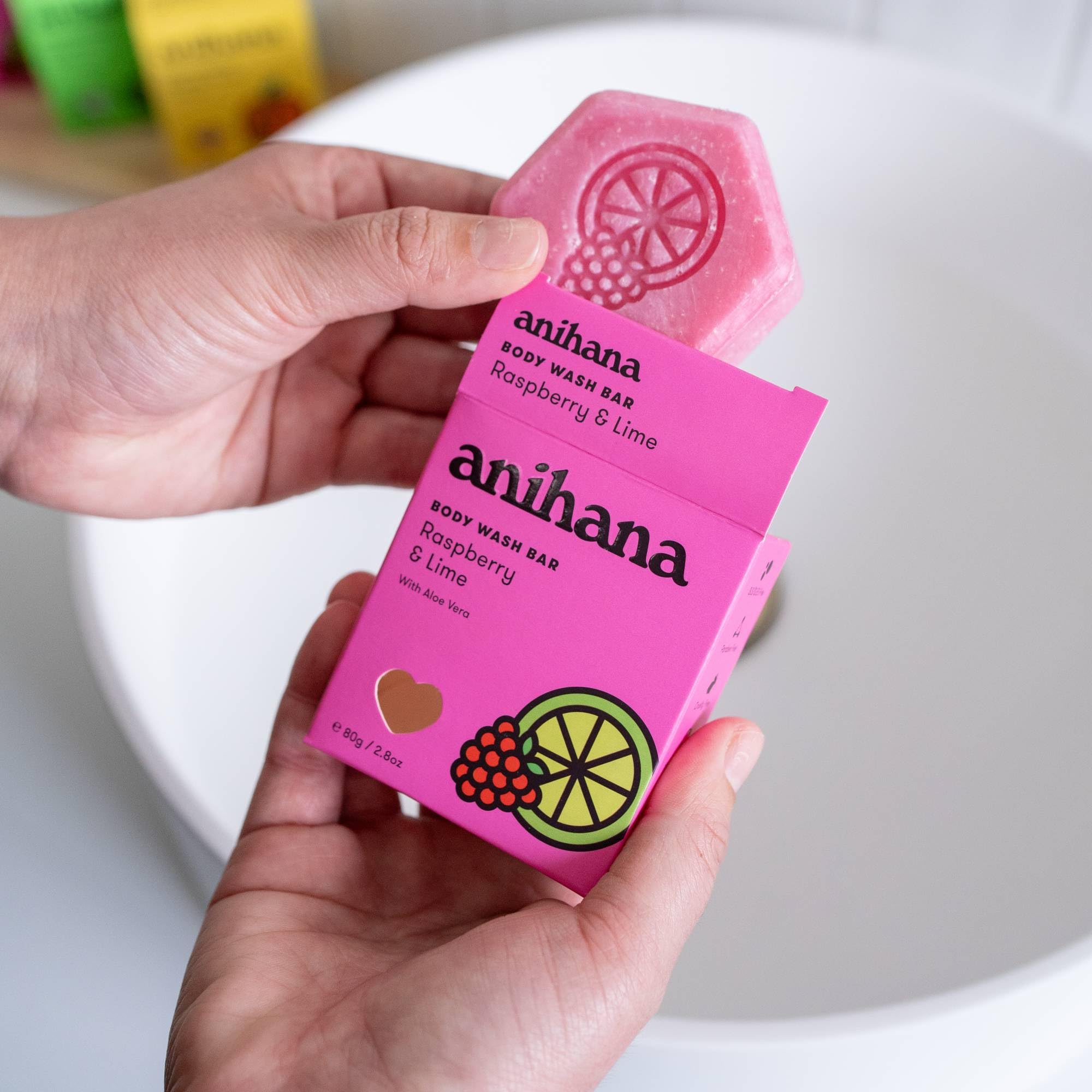 ANIHANA Body Wash Bar – Coconut Oil & Aloe Vera, Raspberry & Lime Scent | 2.8 oz