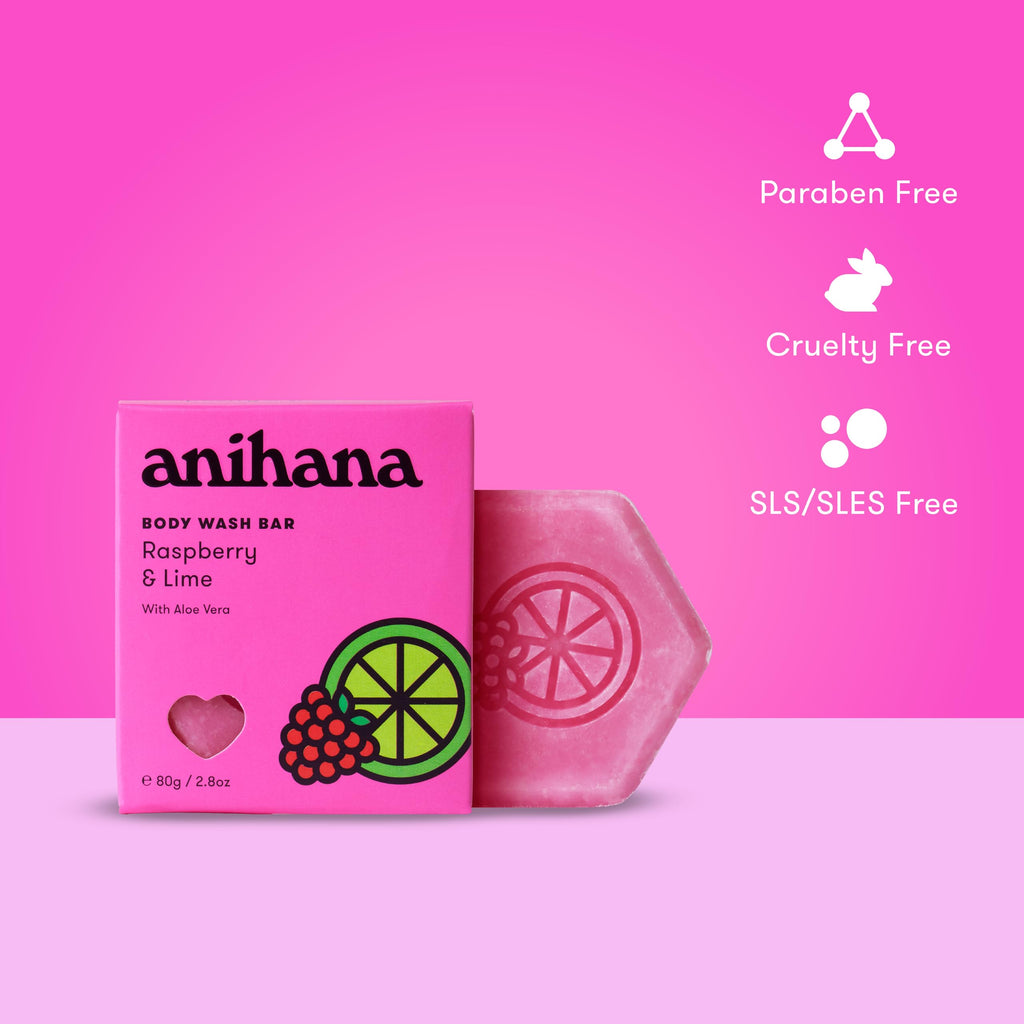ANIHANA Body Wash Bar – Coconut Oil & Aloe Vera, Raspberry & Lime Scent | 2.8 oz