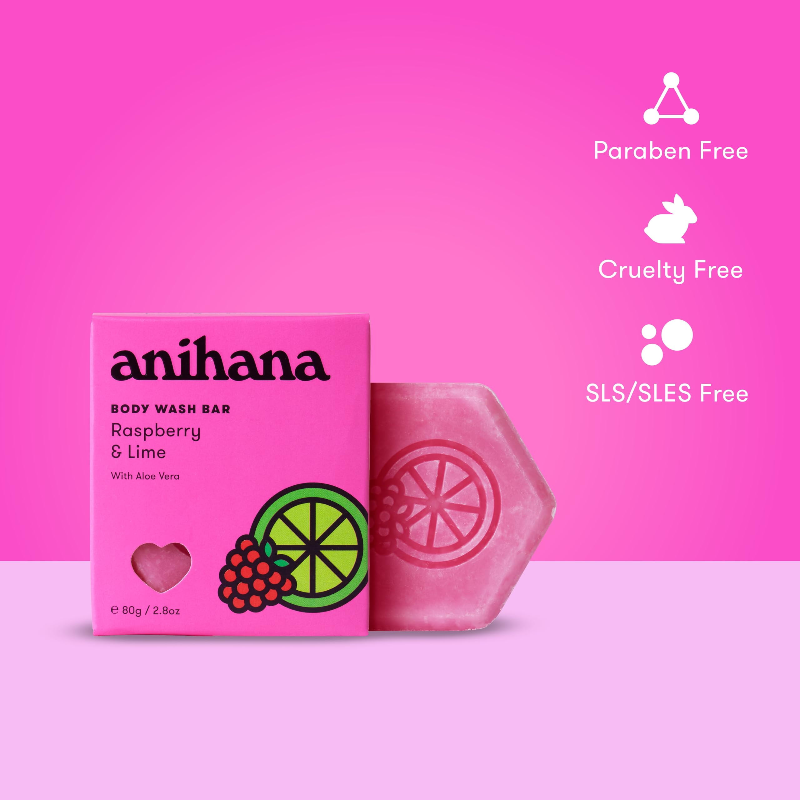 ANIHANA Body Wash Bar – Coconut Oil & Aloe Vera, Raspberry & Lime Scent | 2.8 oz