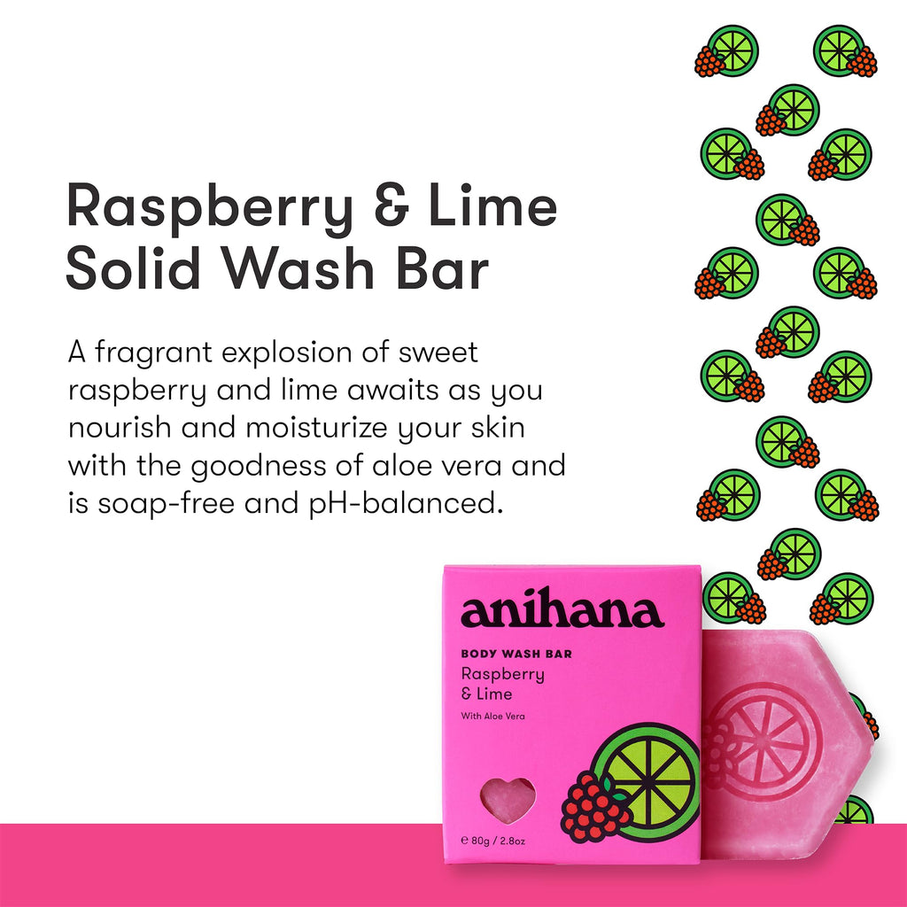 ANIHANA Body Wash Bar – Coconut Oil & Aloe Vera, Raspberry & Lime Scent | 2.8 oz