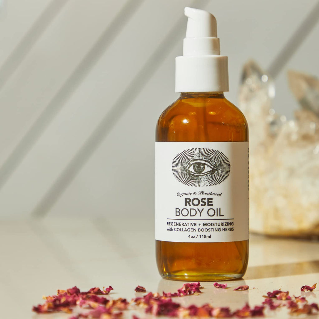 Anima Mundi Apothecary Rose Body Oil – Adaptogenic Collagen Formula with Moringa & Jojoba (4oz / 118ml)