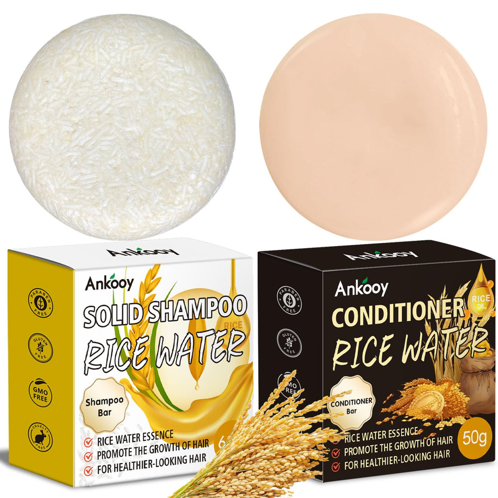 ANKOOOY 2 Pack Rice Water Shampoo & Conditioner Set – Deep Cleansing, Fuller Hair, Growth Support, Sulfate & Paraben Free