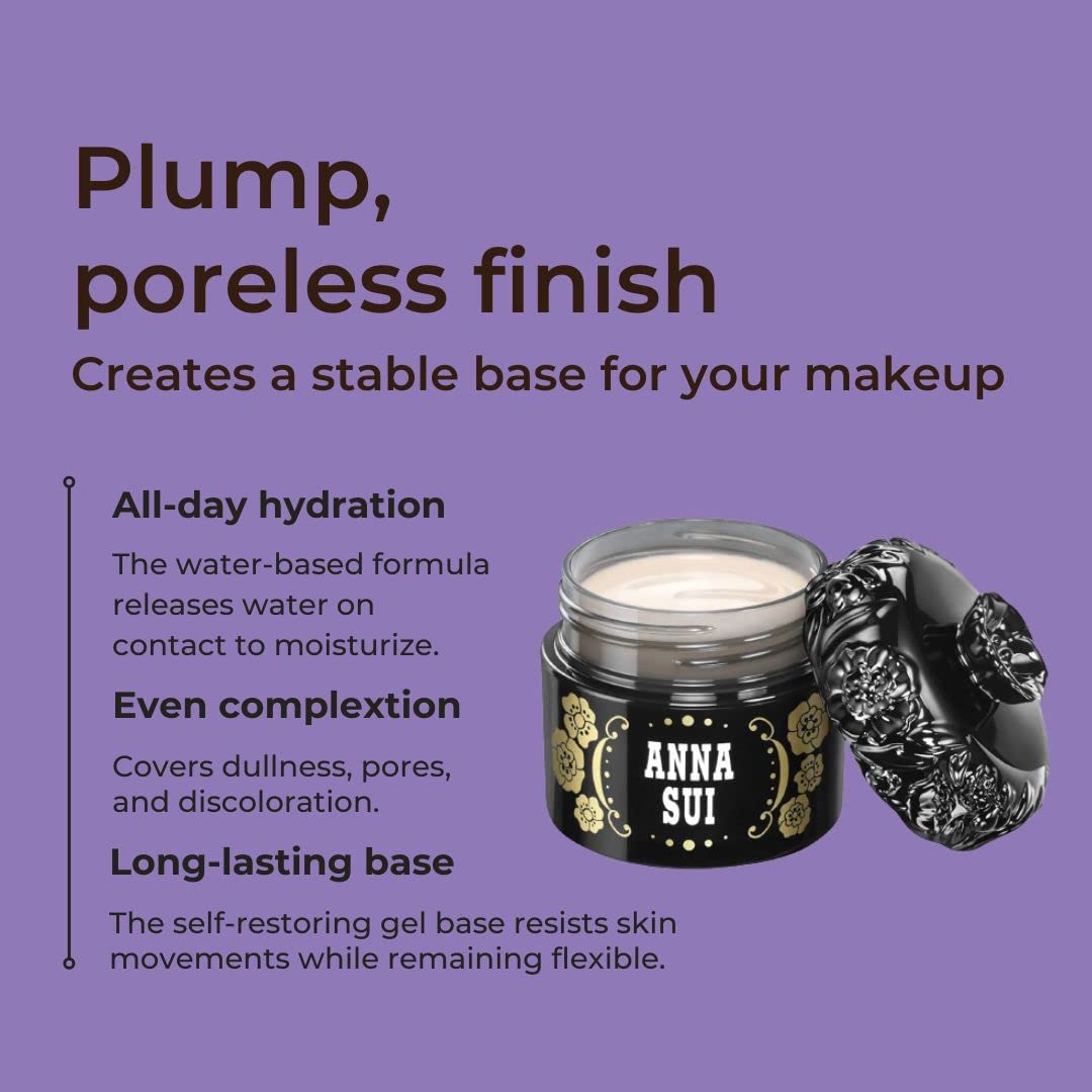 ANNA SUI Gel Foundation Primer – Universal Shade, Hydrating Base, Pore-Minimizing, Long-Lasting Makeup