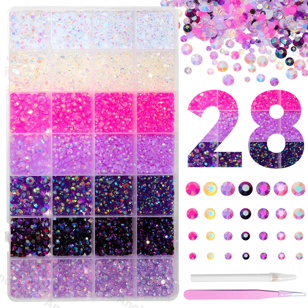 AnoleAir 22000Pcs Pink Purple Rhinestones Kit – Flatback Jelly Resin Gems for Nails, Crafts & Decor