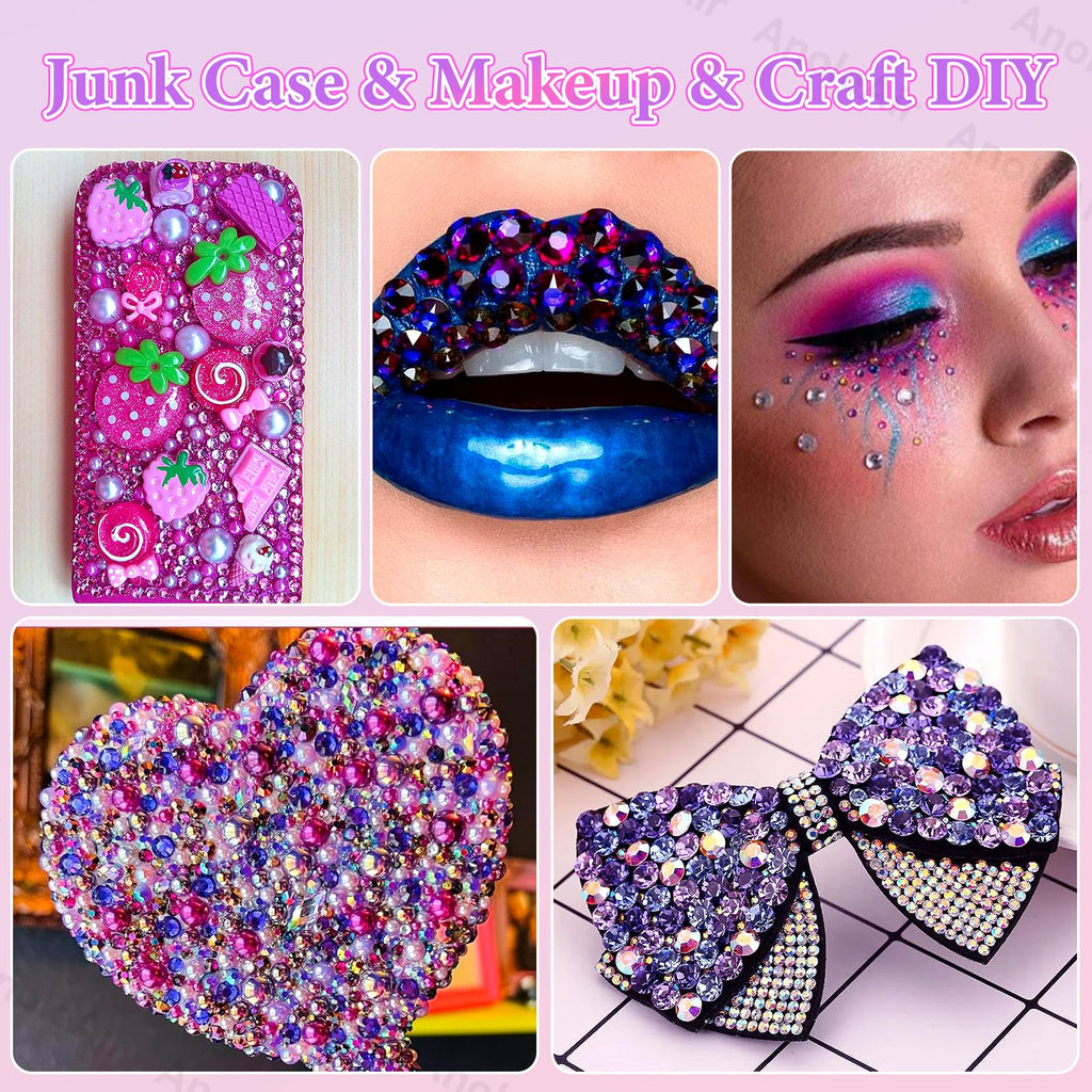 AnoleAir 22000Pcs Pink Purple Rhinestones Kit – Flatback Jelly Resin Gems for Nails, Crafts & Decor