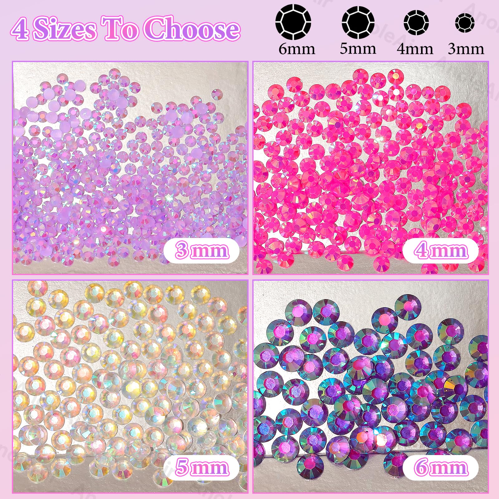AnoleAir 22000Pcs Pink Purple Rhinestones Kit – Flatback Jelly Resin Gems for Nails, Crafts & Decor