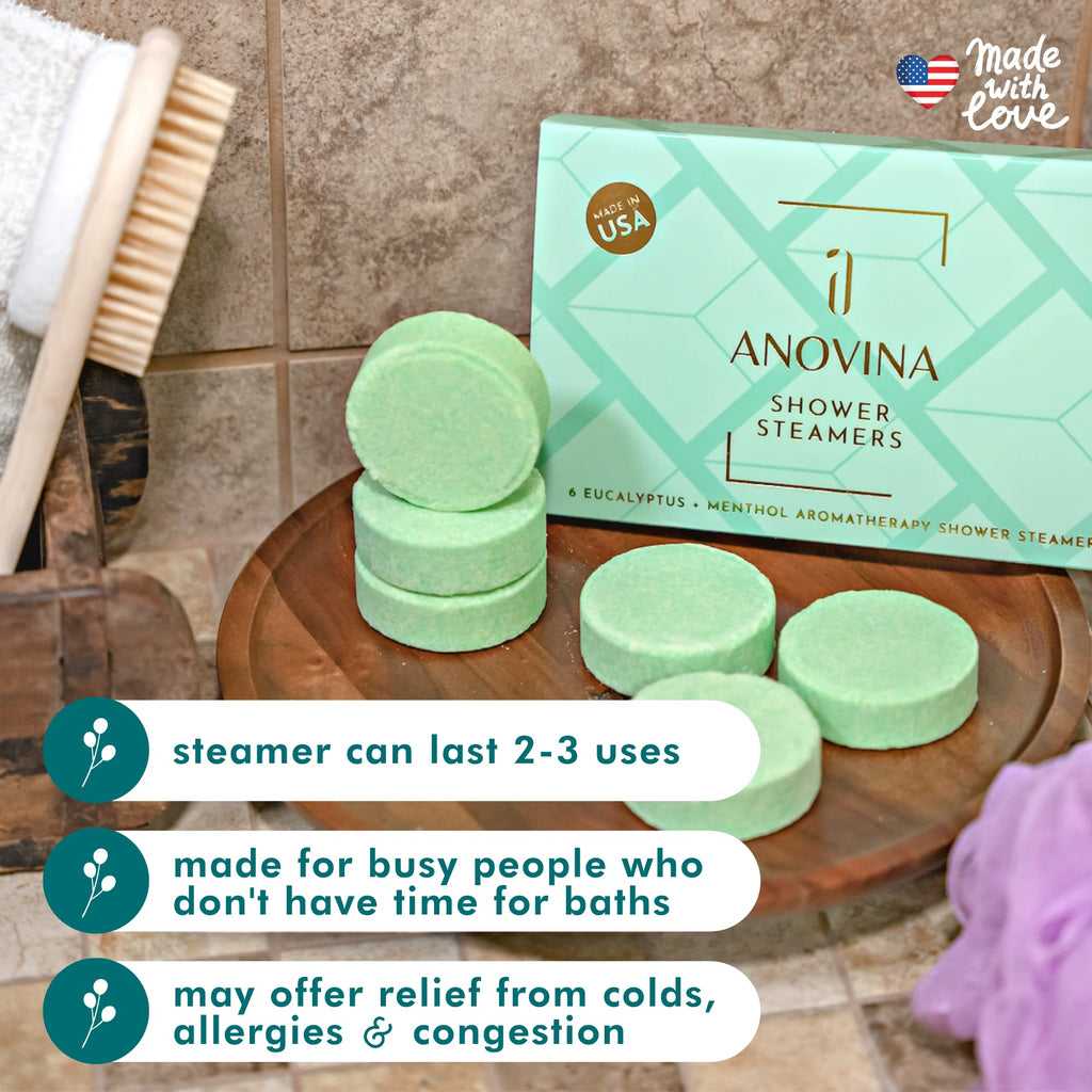 Anovina 12XL Eucalyptus Shower Steamers – Menthol Aromatherapy, Made in USA