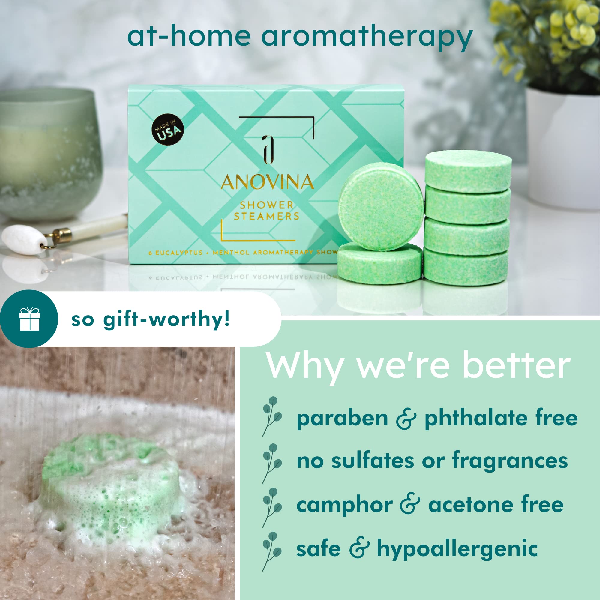 Anovina 12XL Eucalyptus Shower Steamers – Menthol Aromatherapy, Made in USA