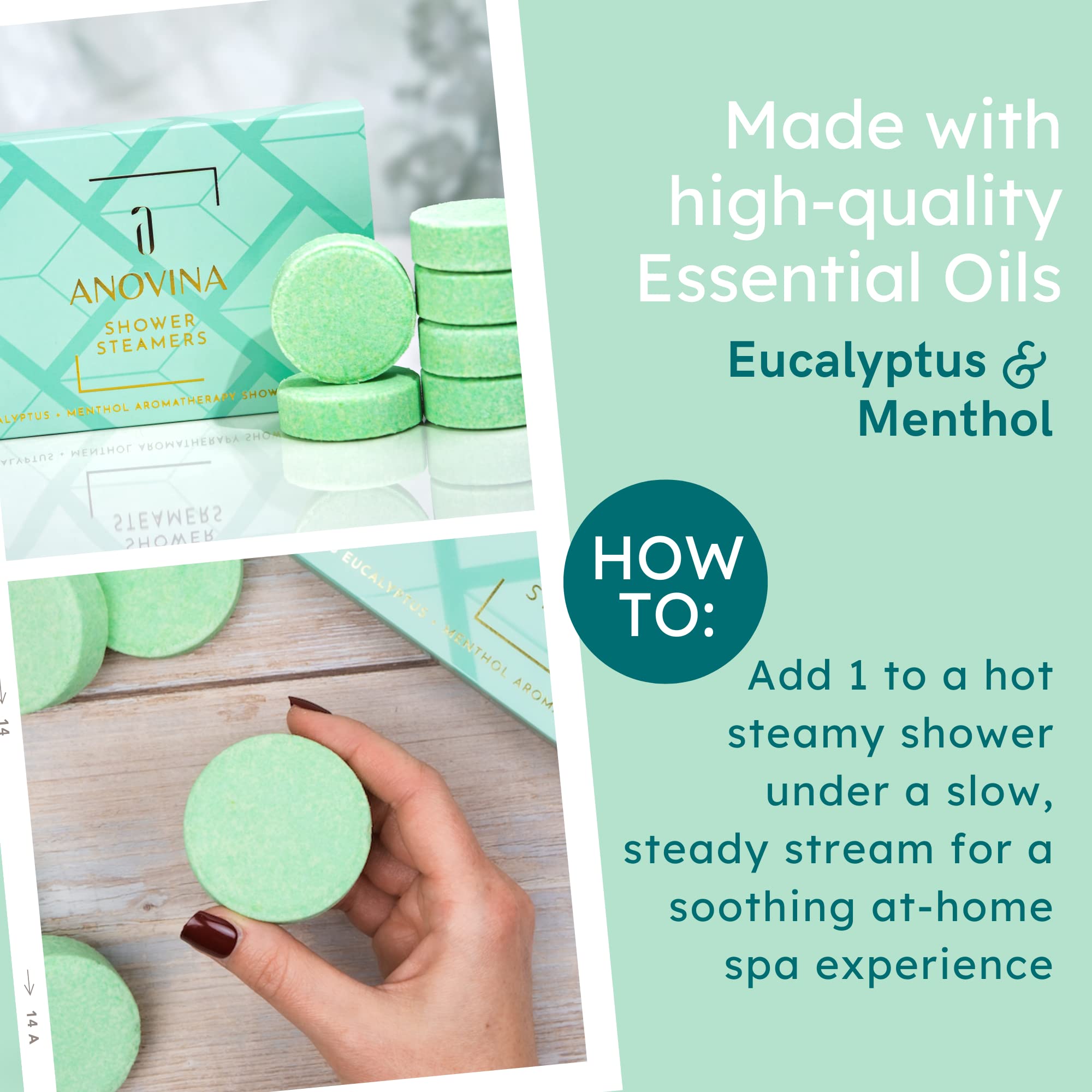 Anovina 12XL Eucalyptus Shower Steamers – Menthol Aromatherapy, Made in USA
