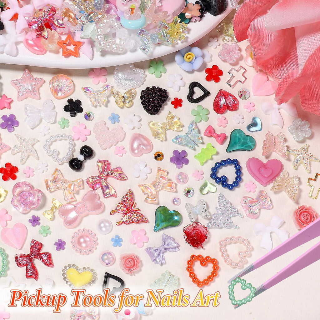 Anower 3D Nail Charms and Gems Mix - Butterfly, Flower, Bow, Heart