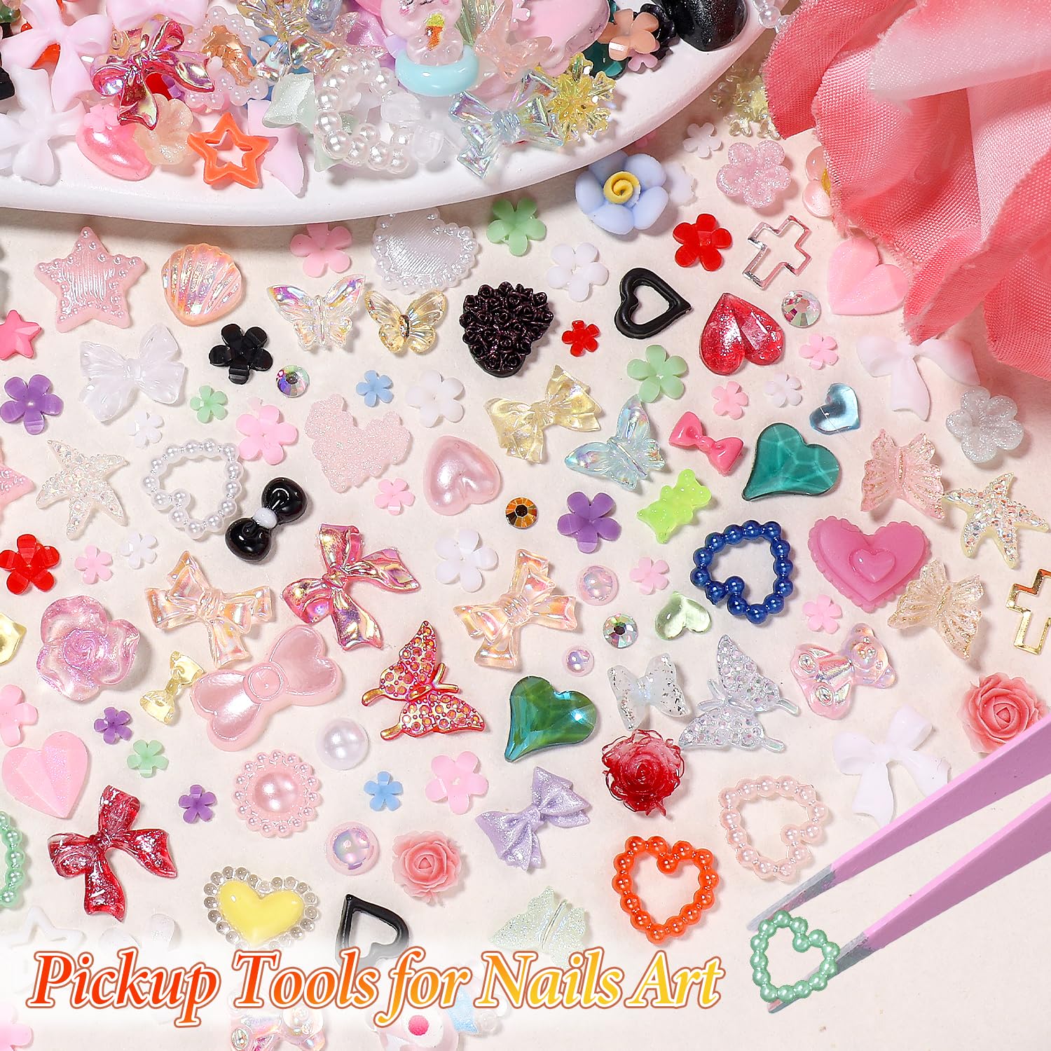 Anower 3D Nail Charms and Gems Mix - Butterfly, Flower, Bow, Heart