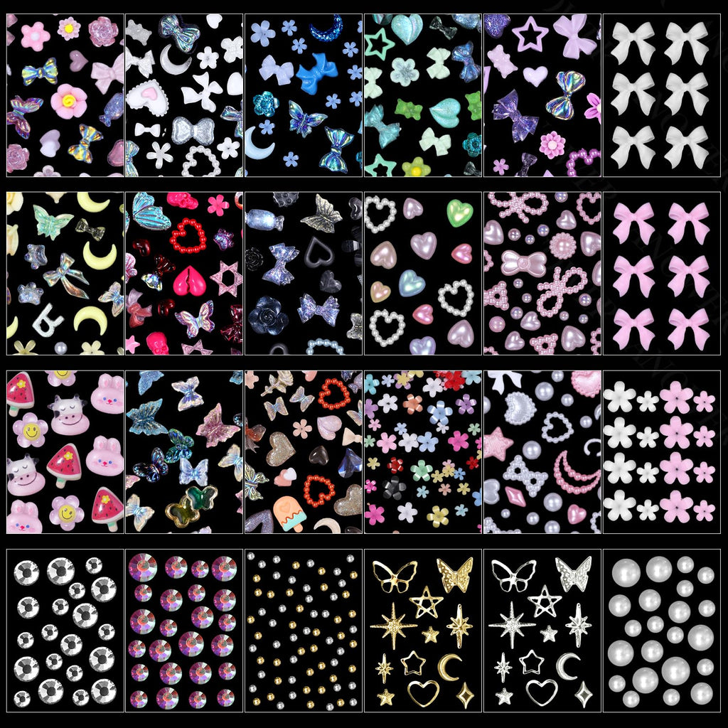 Anower 3D Nail Charms and Gems Mix - Butterfly, Flower, Bow, Heart