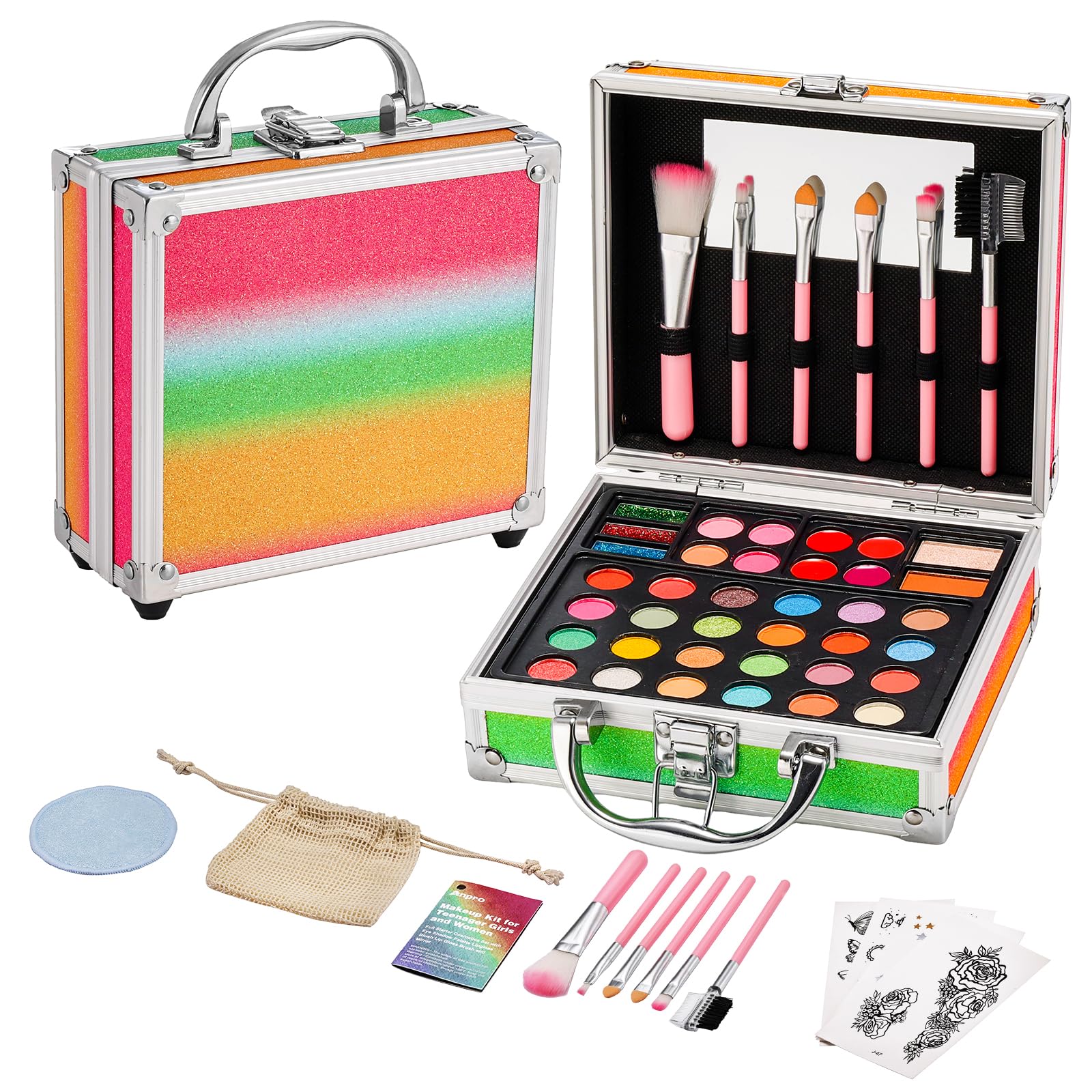 Anpro All-In-One Makeup Carry Case with Pro Teen Makeup Set – Complete Starter Cosmetics Kit