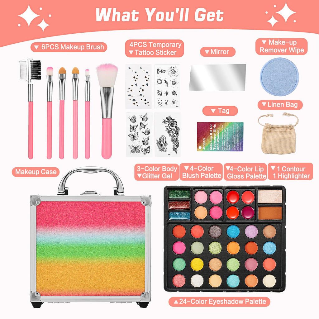 Anpro All-In-One Makeup Carry Case with Pro Teen Makeup Set – Complete Starter Cosmetics Kit