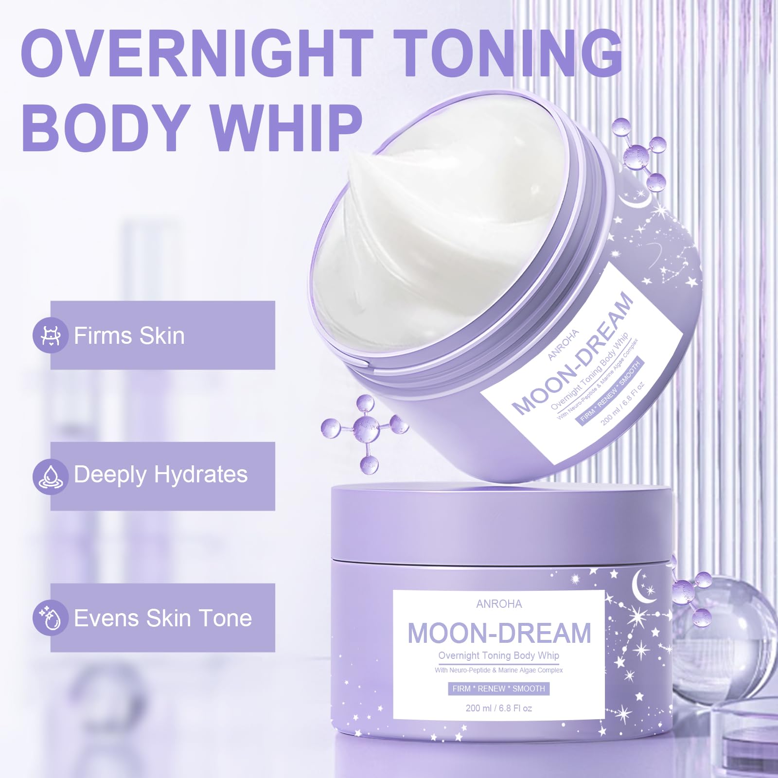 Anroha Moon Dream Overnight Toning Whip – Body Firming Cream for Women | 6.8 oz