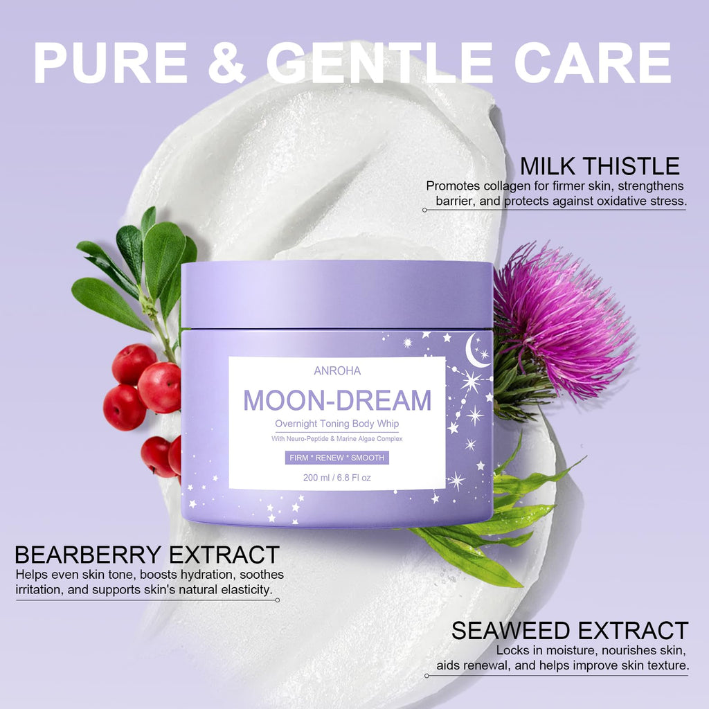 Anroha Moon Dream Overnight Toning Whip – Body Firming Cream for Women | 6.8 oz