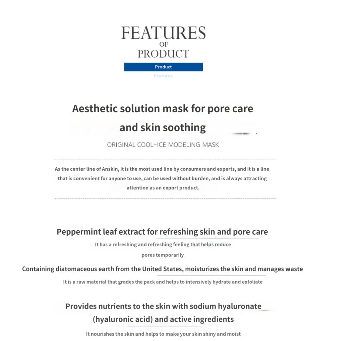 Anskin Modeling Mask Powder Pack Cool Ice – Soothing Pore Care, 240g
