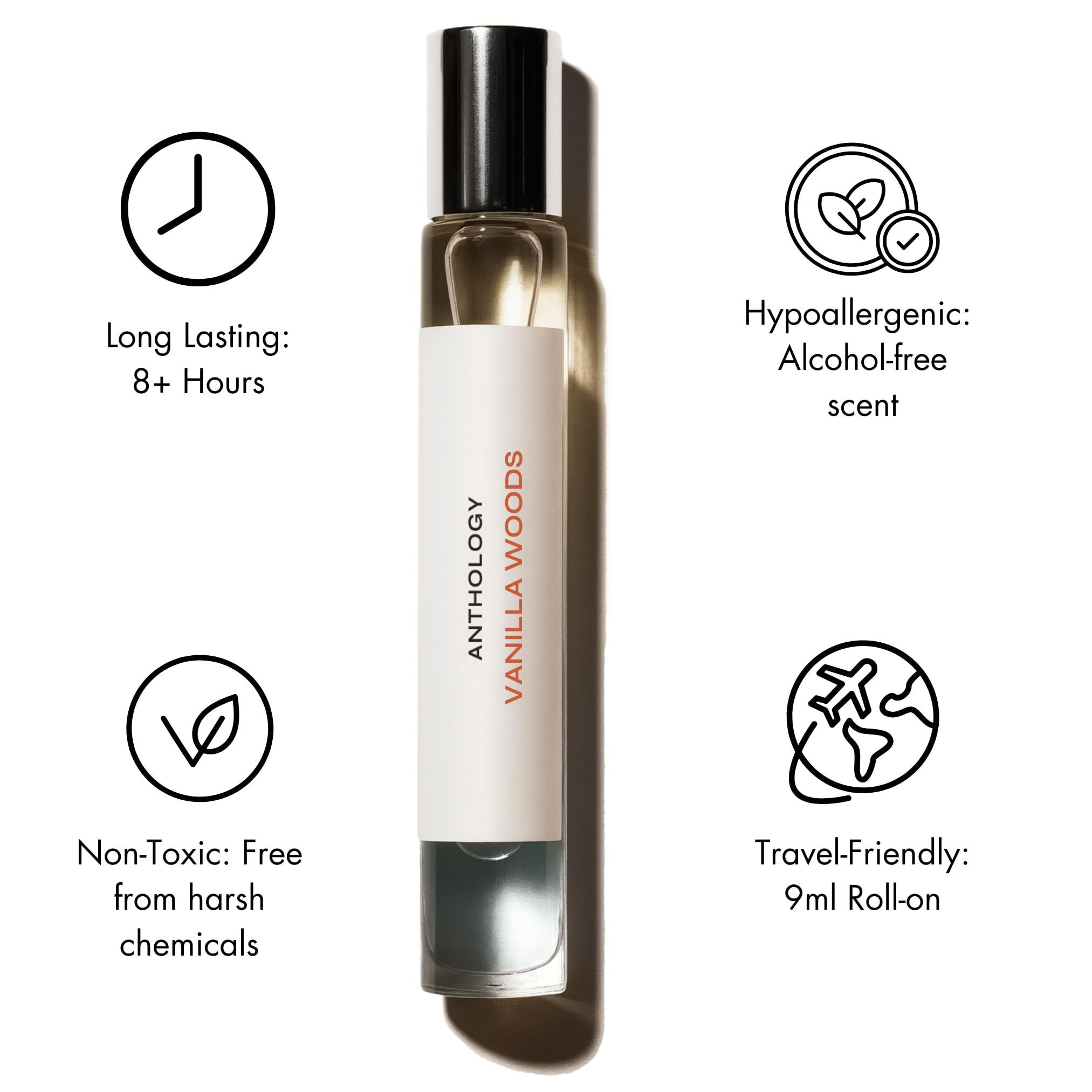 Anthology Vanilla Woods Perfume Oil Roll-On – Alcohol-Free, Woody Vanilla Scent (0.3 oz)