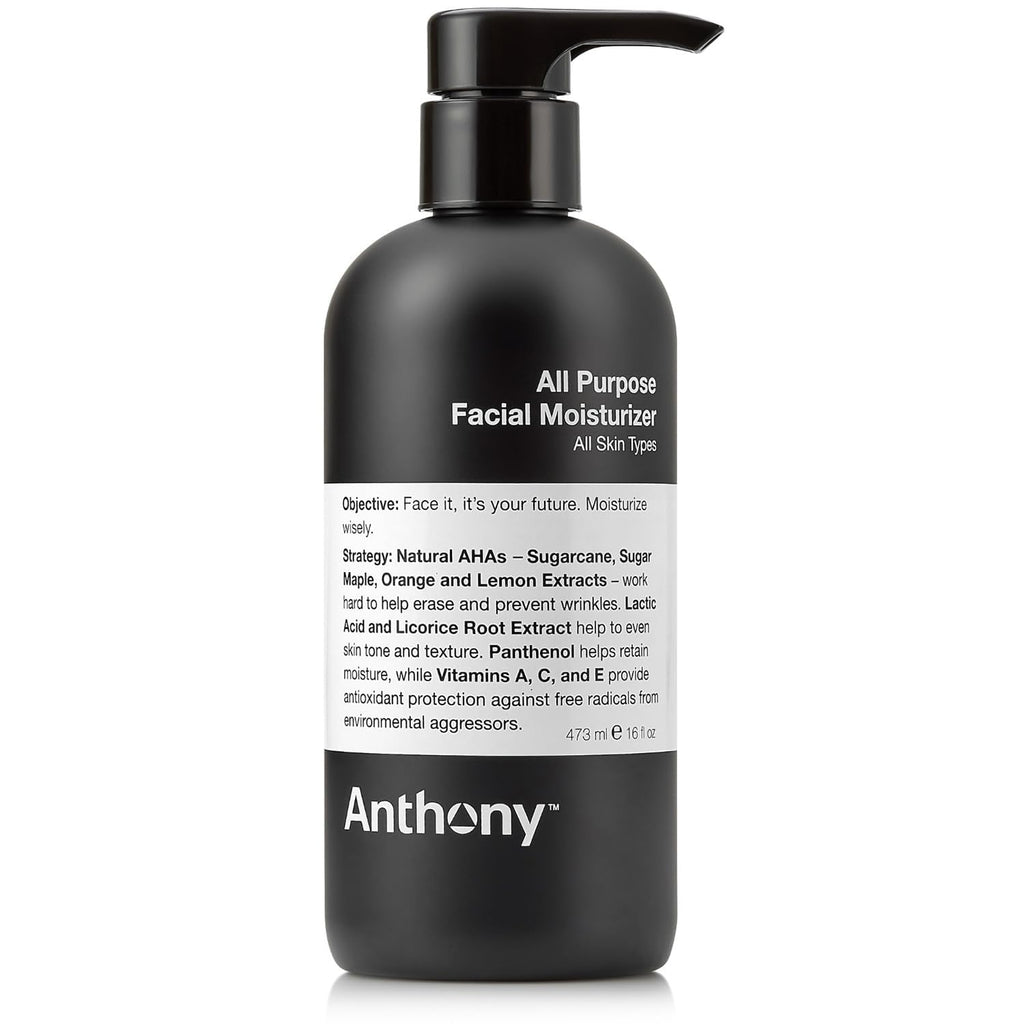 Anthony All-Purpose Facial Moisturizer – Lightweight Men’s Hydrating Lotion, Non-Comedogenic, Anti-Aging – 16 Fl Oz