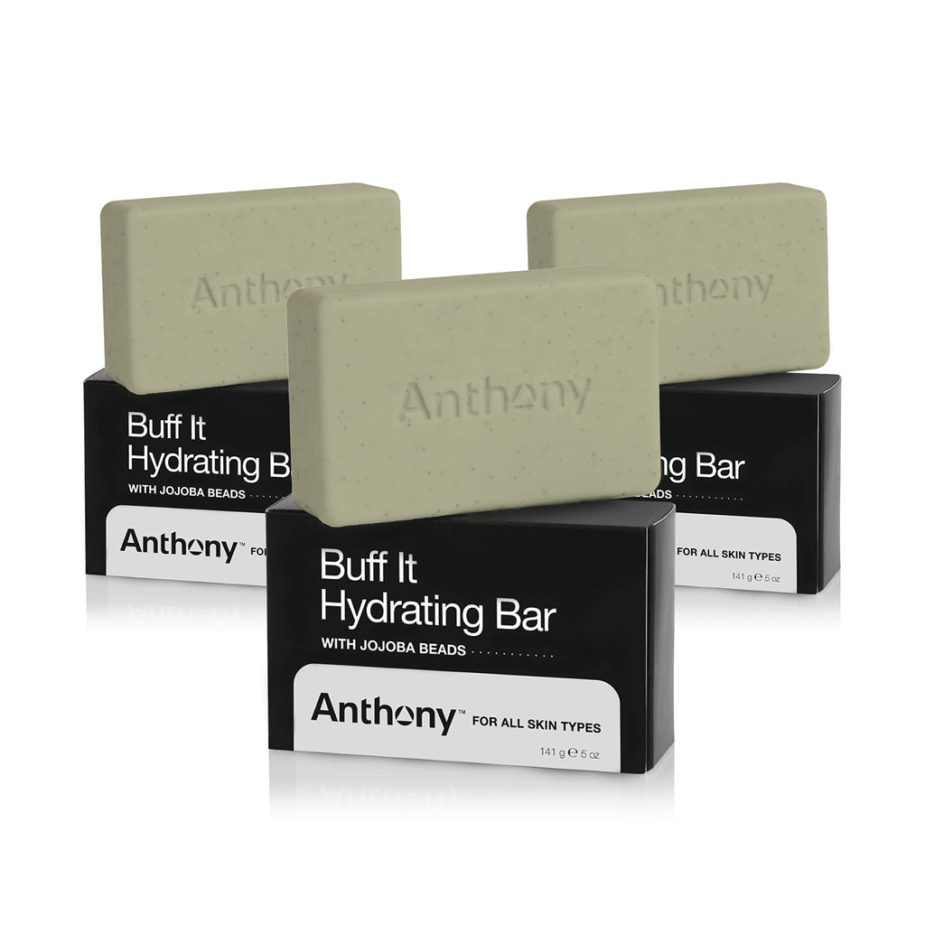 Anthony Buff It Hydrating Soap Bar 5 oz – 3-Pack | Jojoba Beads, Aloe, Avocado & Coconut Oils