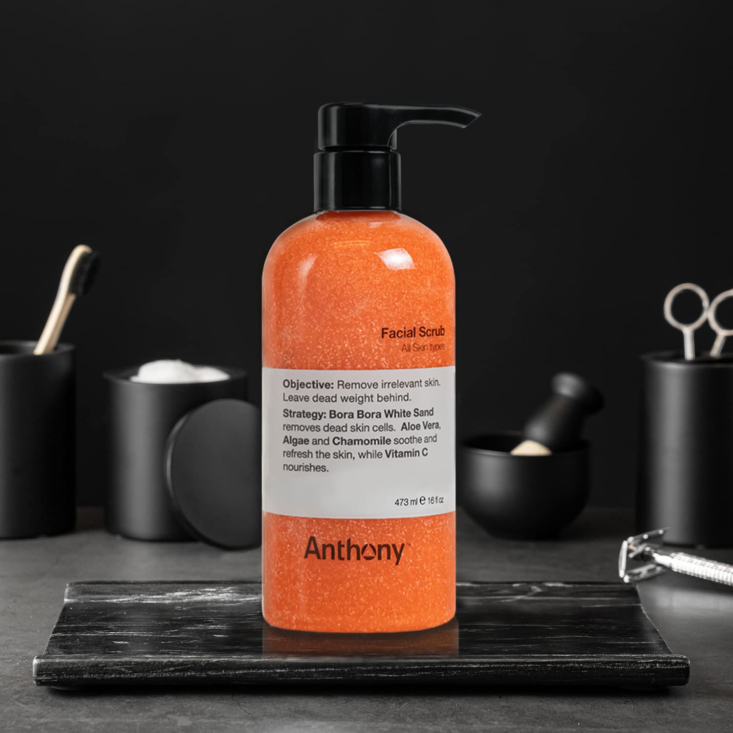 Anthony Facial Scrub – 16 oz with Aloe Vera, Chamomile, Algae & Vitamin C