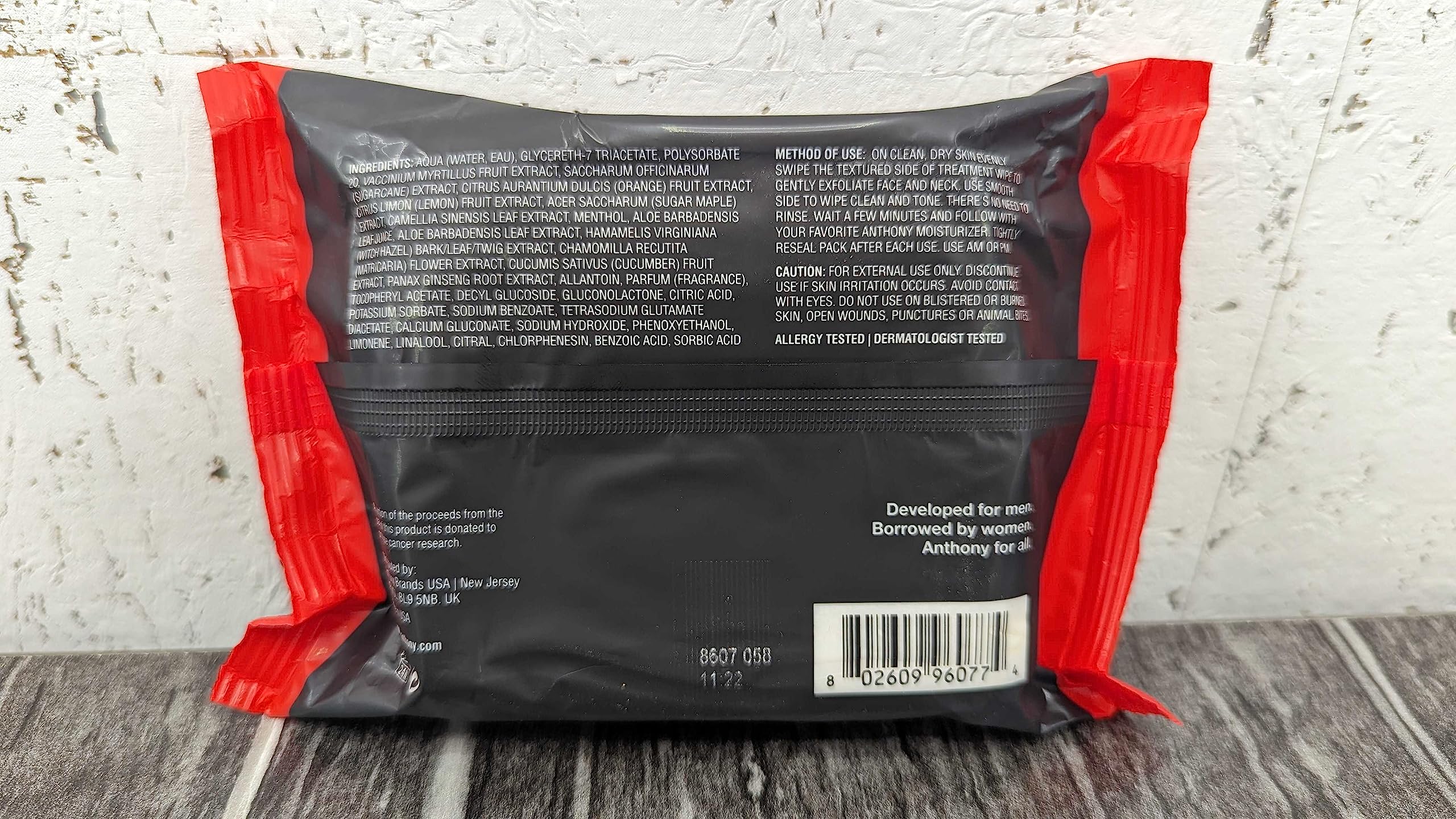Anthony Glycolic Exfoliating & Resurfacing Wipes – Dual-Sided Cleanser for Men’s Skin (30 Sheets)