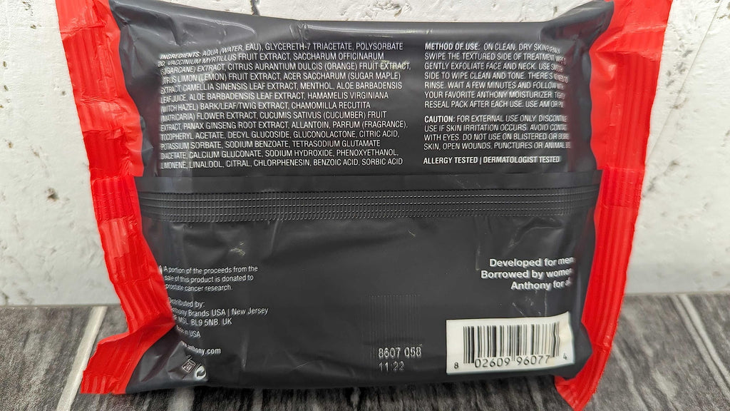 Anthony Glycolic Exfoliating & Resurfacing Wipes – Dual-Sided Cleanser for Men’s Skin (30 Sheets)