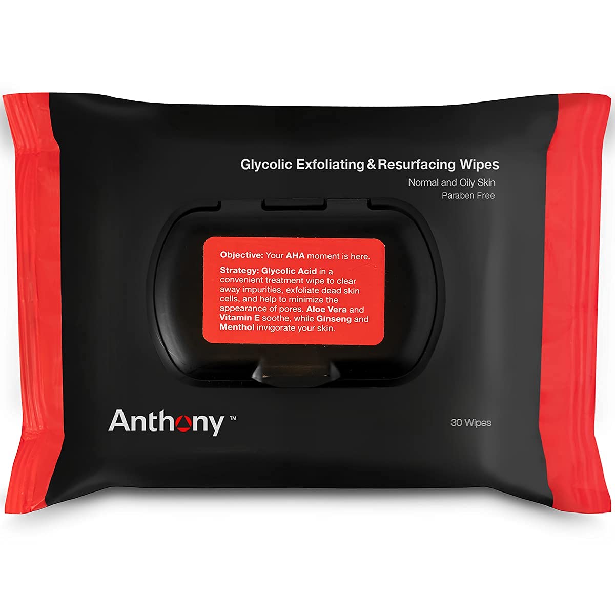Anthony Glycolic Exfoliating & Resurfacing Wipes – Dual-Sided Cleanser for Men’s Skin (30 Sheets)