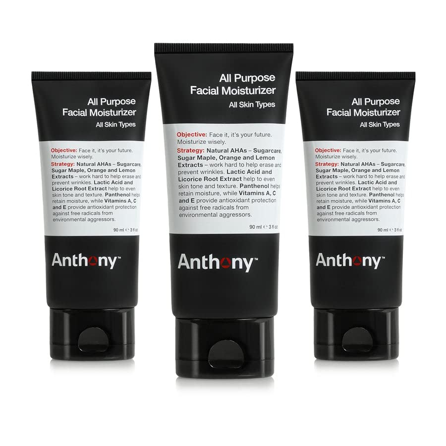 Anthony All-Purpose Facial Moisturizer for Men — Hydrating, Non-Greasy, Anti-Aging Formula, 3 oz Pack of 3